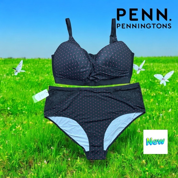 Penningtons, Plus Size Bra & Panty Set 44G, 2X, Black, Pink 🫦 - Picture 1 of 10